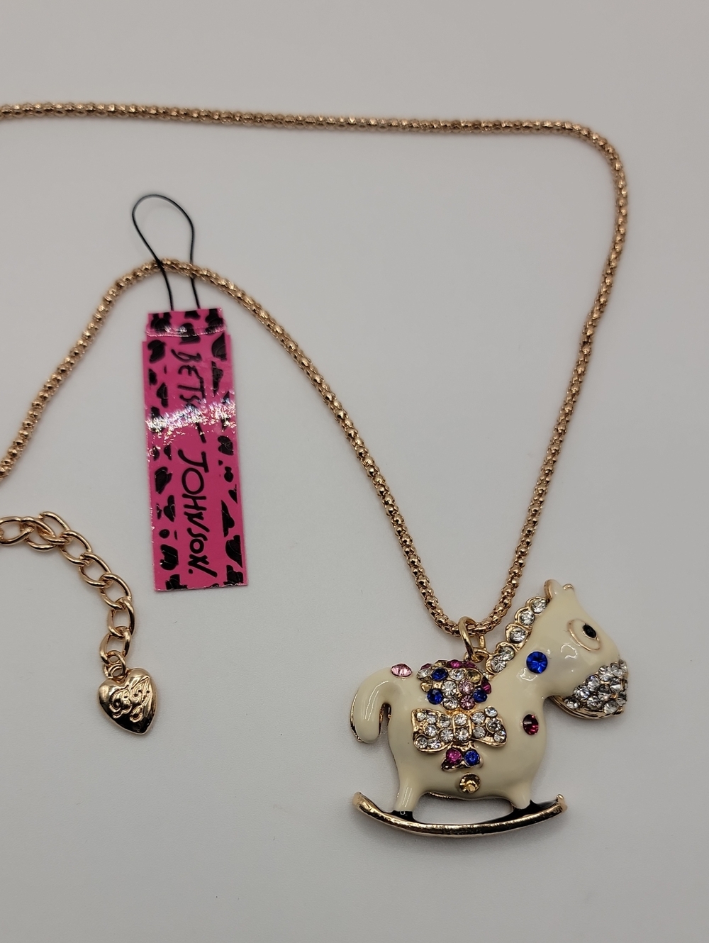 Betsey Johnson Whimsical Gold Rocking Horse Pendant Necklace - Cream 28" Chain